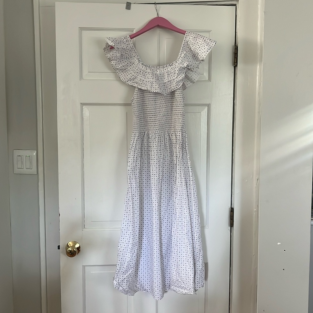 Hill House White and Blue Midi Dress